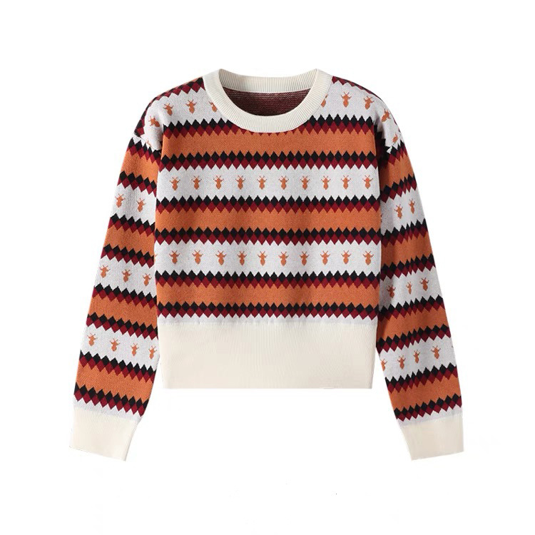 OEM Custom New Designer Herbst Winter Mode Jacquard Gestreifter Strickpullover für Damen