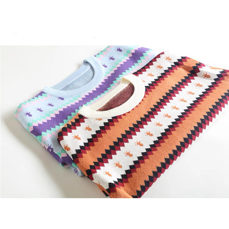 OEM Custom New Designer Herbst Winter Mode Jacquard Gestreifter Strickpullover für Damen