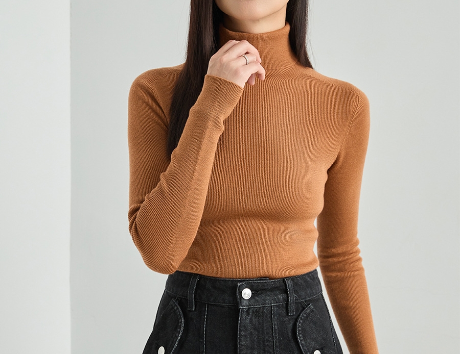 OEM Custom New Herbst Winter Slim Rollkragenpullover aus 100 % Wolle für Damen