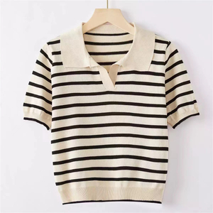 OEM Factory Custom Sommer Designer gestreifte Damen Strickwaren Strickshirt Tops Pullover Cardigan für Damen