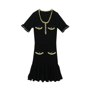 OEM Factory Custom Frühling Sommer Kurzarm Plissee Damen Strickpulloverkleid