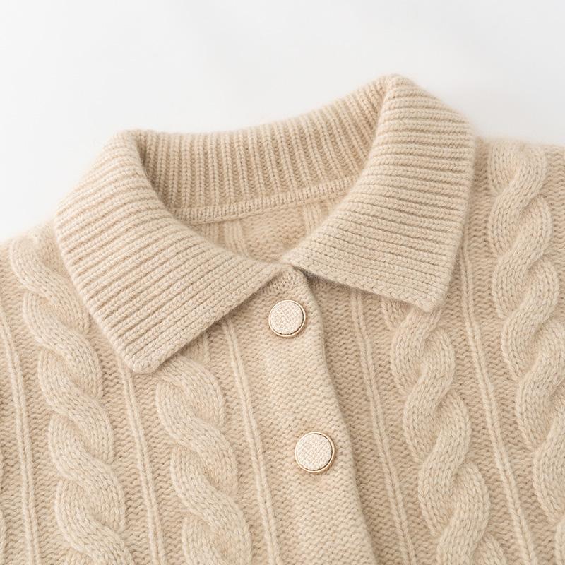 OEM Custom Herbst Winter Damen 100 % Kaschmir Kurzstrickpullover Mantel Strickjacke für Damen