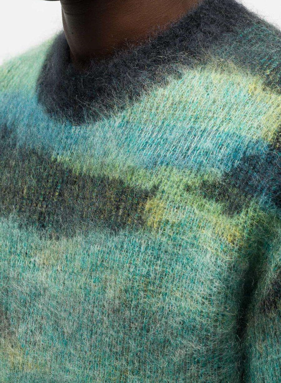 Benutzerdefiniertes Logo OEM & ODM Mohair Jacquard Pullover Strickpullover mit Rundhalsausschnitt Winterstrickpullover für Herren