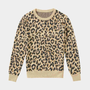 OEM Custom Factory Strickwaren Damen Damen gestrickte Jacquard-Pullover mit Leopardenmuster 