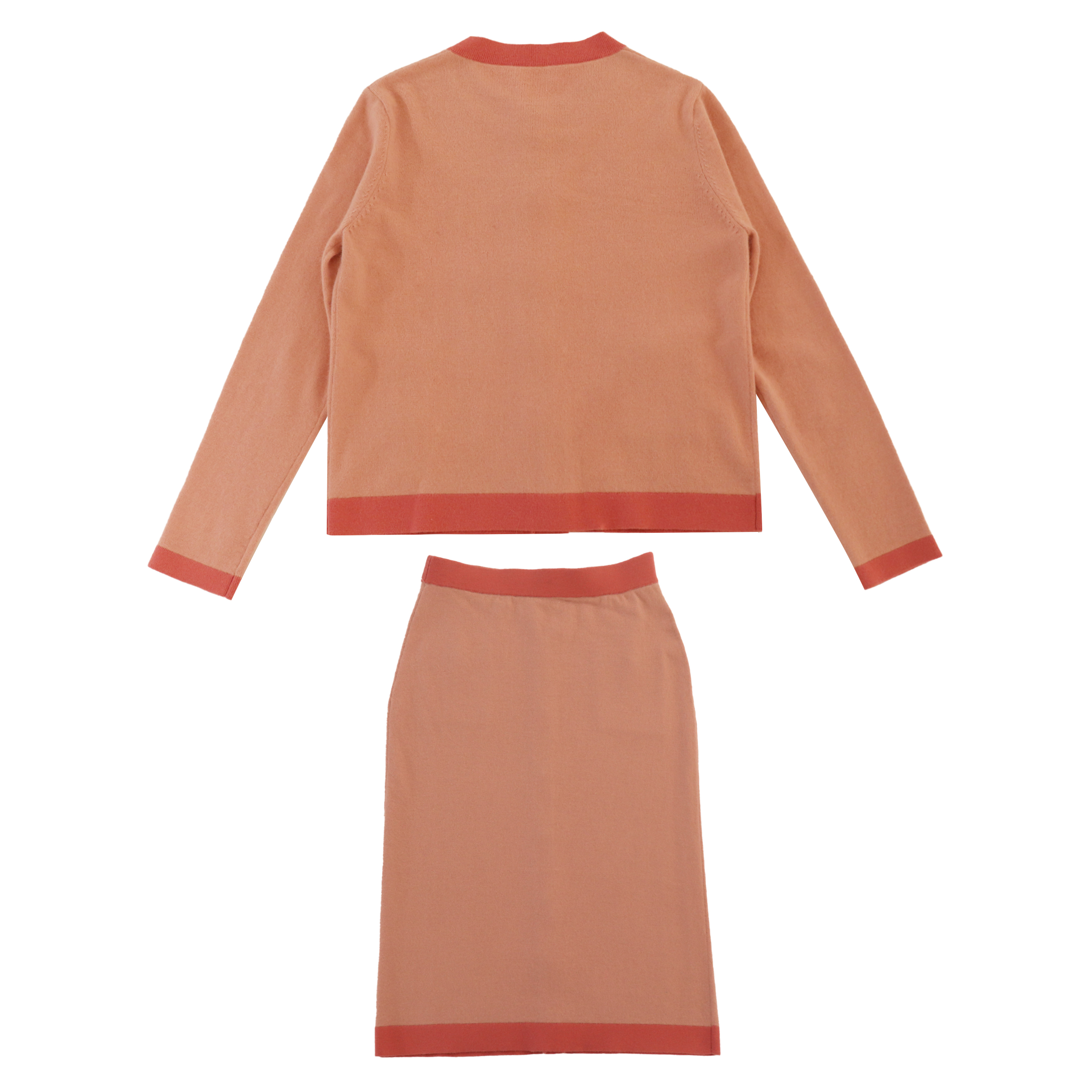 OEM Custom Winter Langarm Pullover Cardigan Top Rock zweiteiliges Damen Strickset