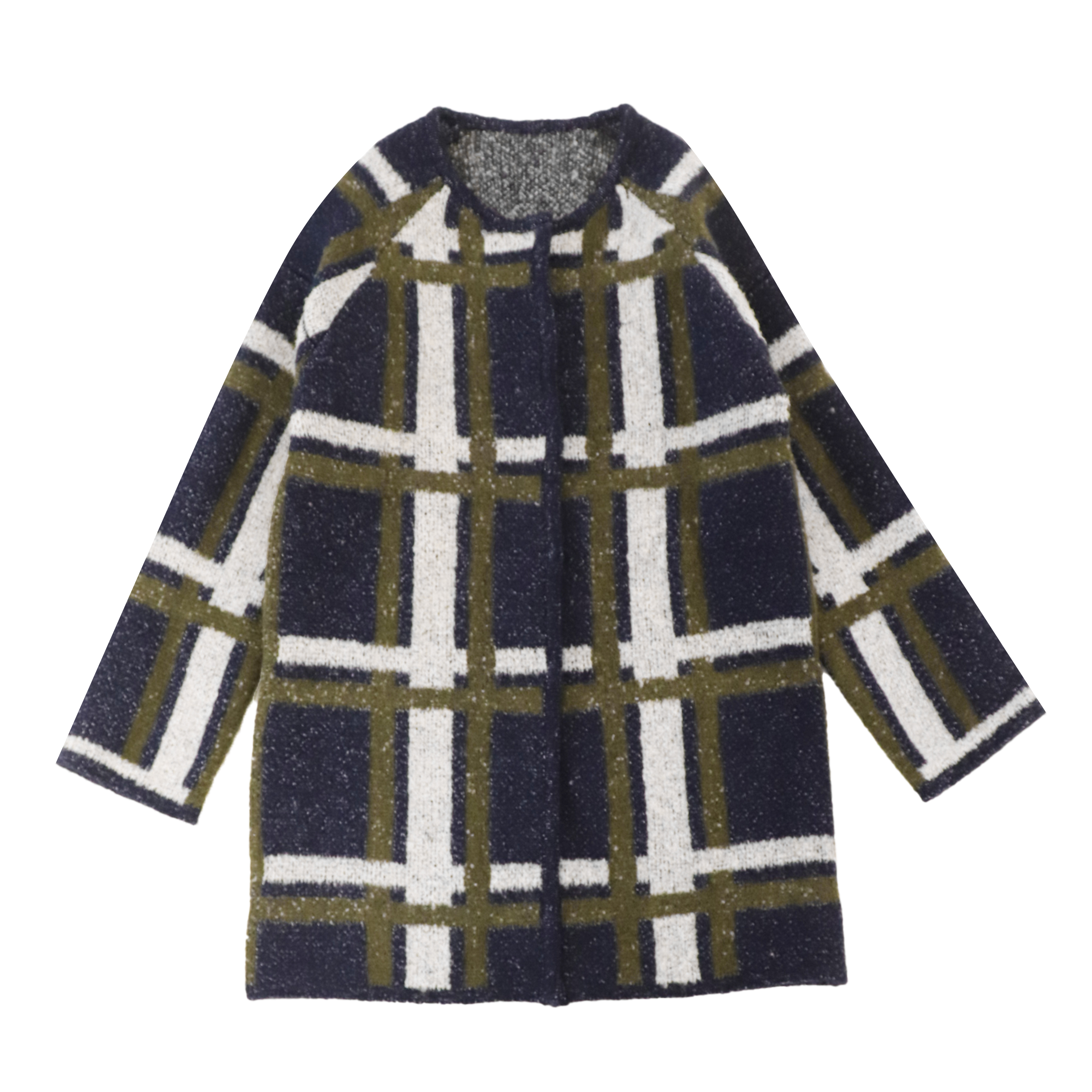 OEM Factory Custom Plaid Print Langarm Damen Damen Strickpullover Mantel Strickjacke