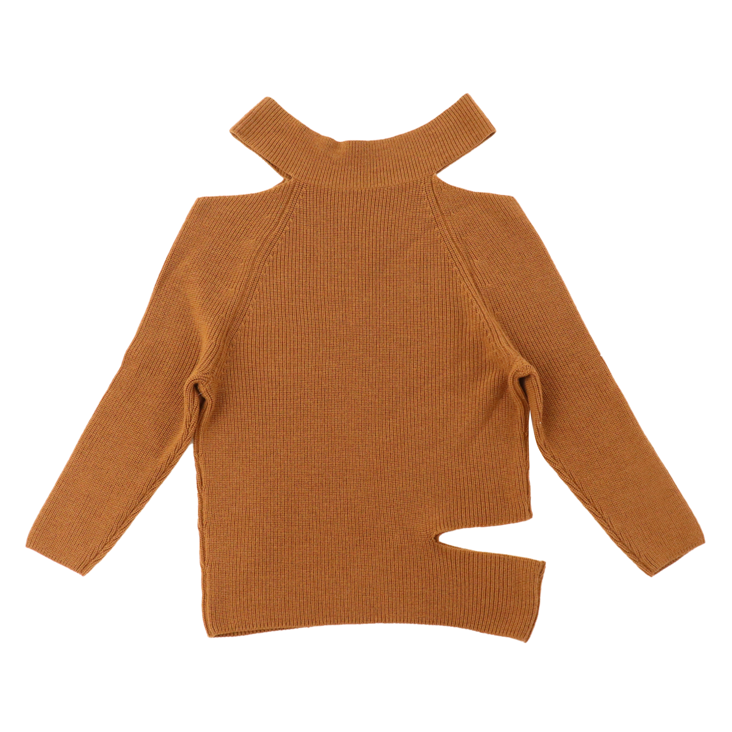 Herbst Winter OEM Hersteller Custom Langarm Rundhalsausschnitt Khaki Unregelmäßiger Damen Pullover Strickpullover
