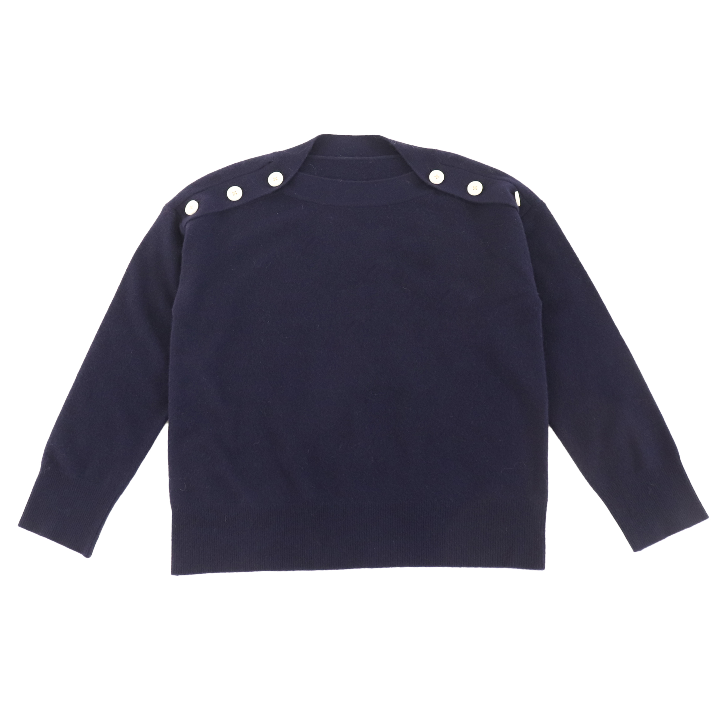 Herbst Winter OEM Factory Custom Navy Crewneck Button Langarm Damen Pullover Strickpullover