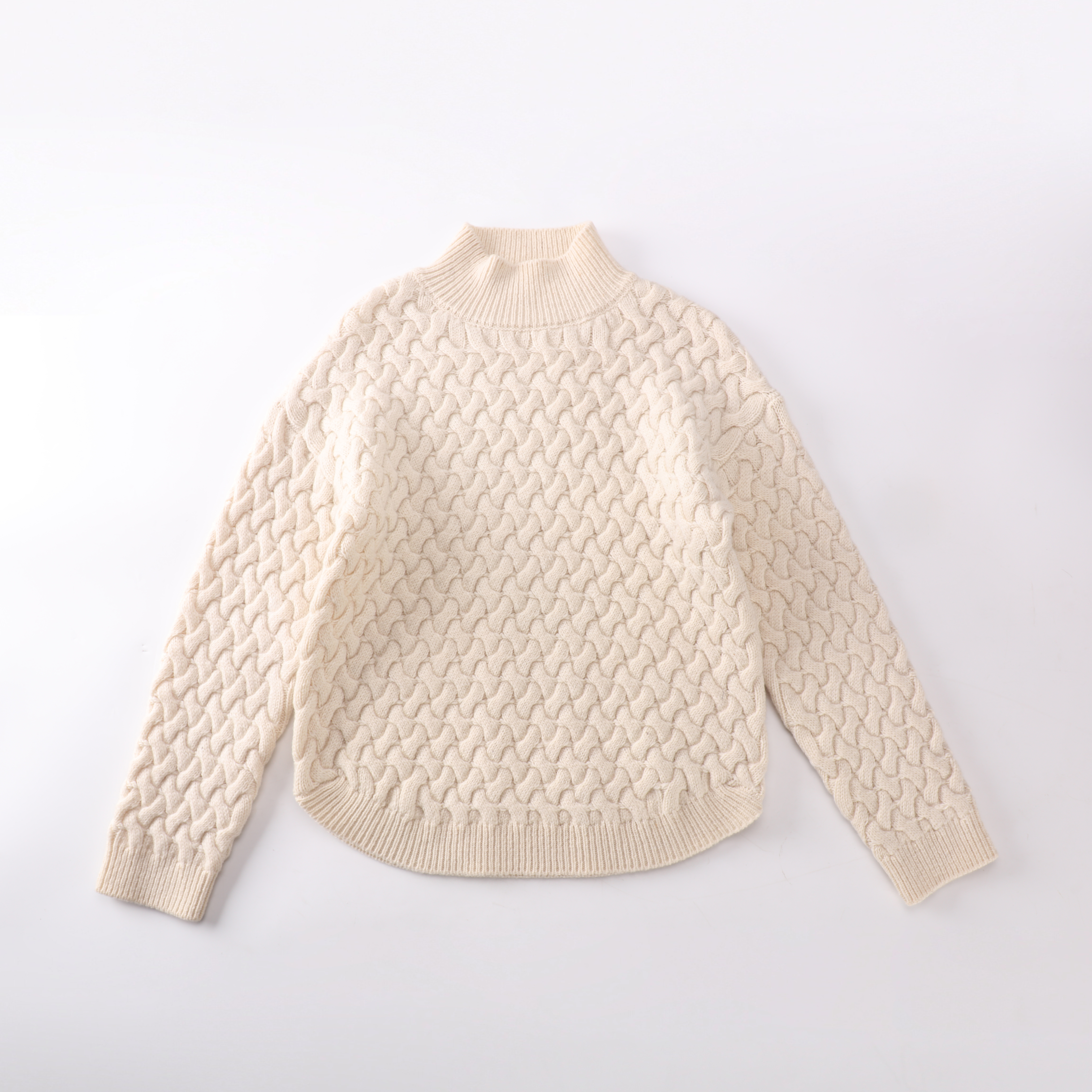 Herbst-Winter-Soem-Fabrik-kundenspezifischer beige langer Hülsen-geometrischer Muster-Frauen-Damen-Pullover-Strickpullover
