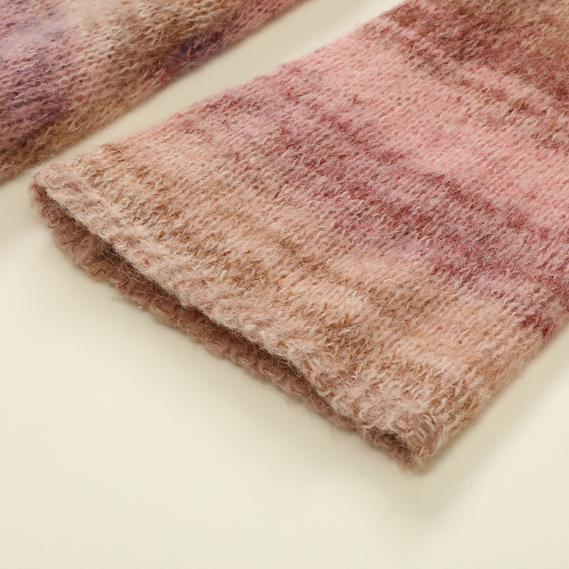 Herbst-Winter-Frauen Space Dye Langarm Striped Pullover Strickkleid