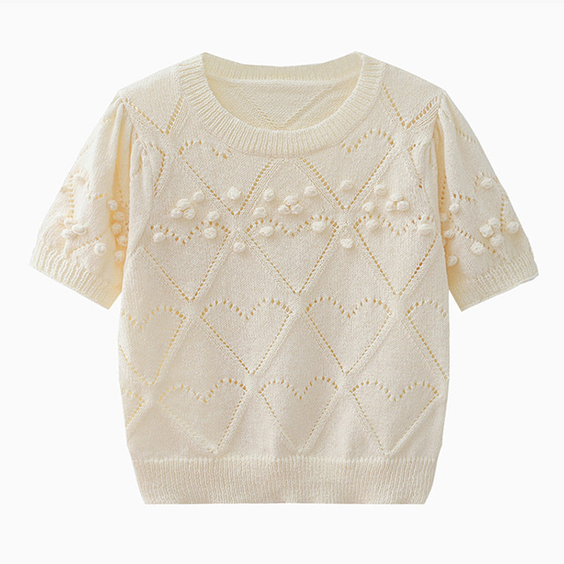 OEM Factory Custom Sommer Designer Damen Strickwaren Ausgehöhlte Kurzarm Damen Strickshirt Tops Pullover 