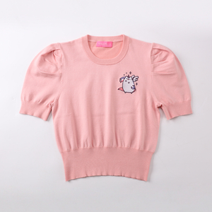 Frühling Herbst OEM Custom Rosa Kurzarm O-Ausschnitt bedruckt Damen Damen Pullover Strickpullover