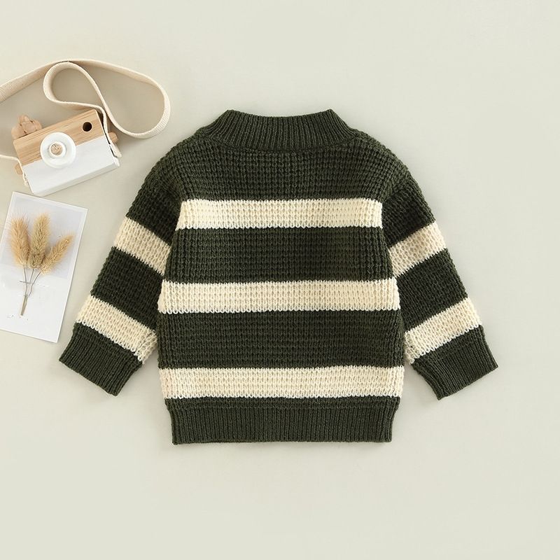 OEM Factory Custom Herbst Winter Rundhalsausschnitt gestreifter gestrickter Baby-Kind-Jungen-Pullover