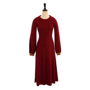 Winter OEM Factory Custom Langarm Rot Plissee Slim Damen Pullover Strickpullover Kleid