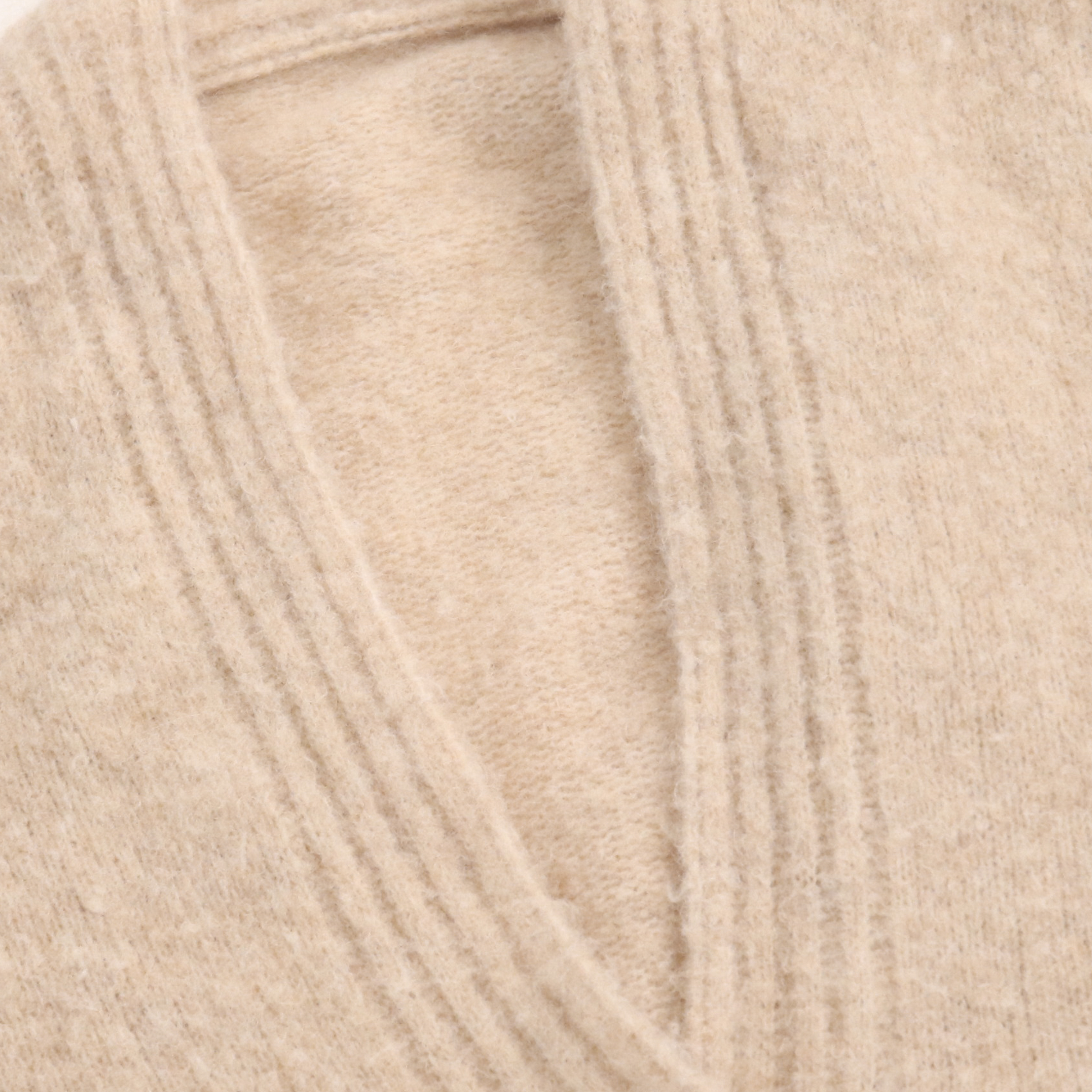 Herbst Winter Custom Beige Langarm V-Ausschnitt Damen Pullover Strickpullover mit Tasche