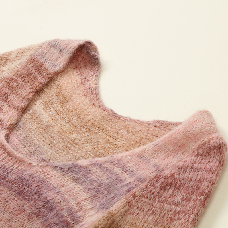 Herbst-Winter-Frauen Space Dye Langarm Striped Pullover Strickkleid