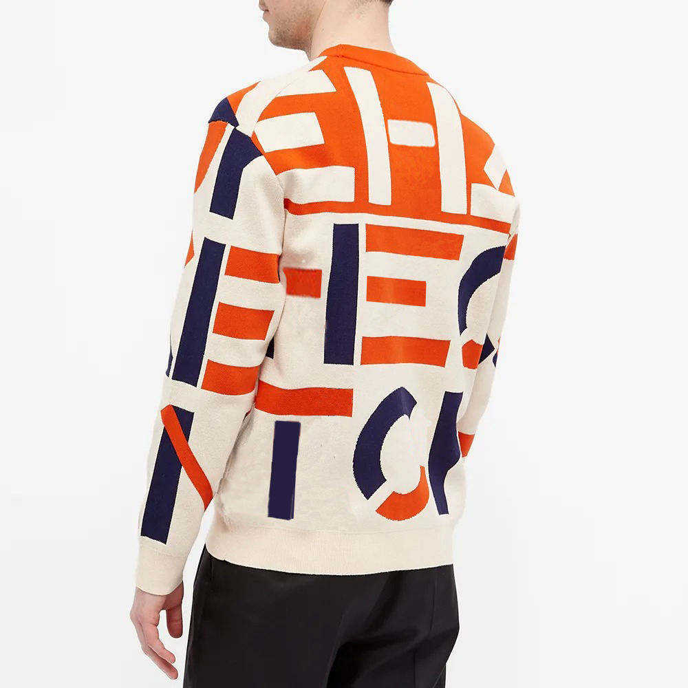 OEM Custom Herren Pullover Pullover Jacquard Letter Strickoberteil Langarm Pullover mit Rundhalsausschnitt