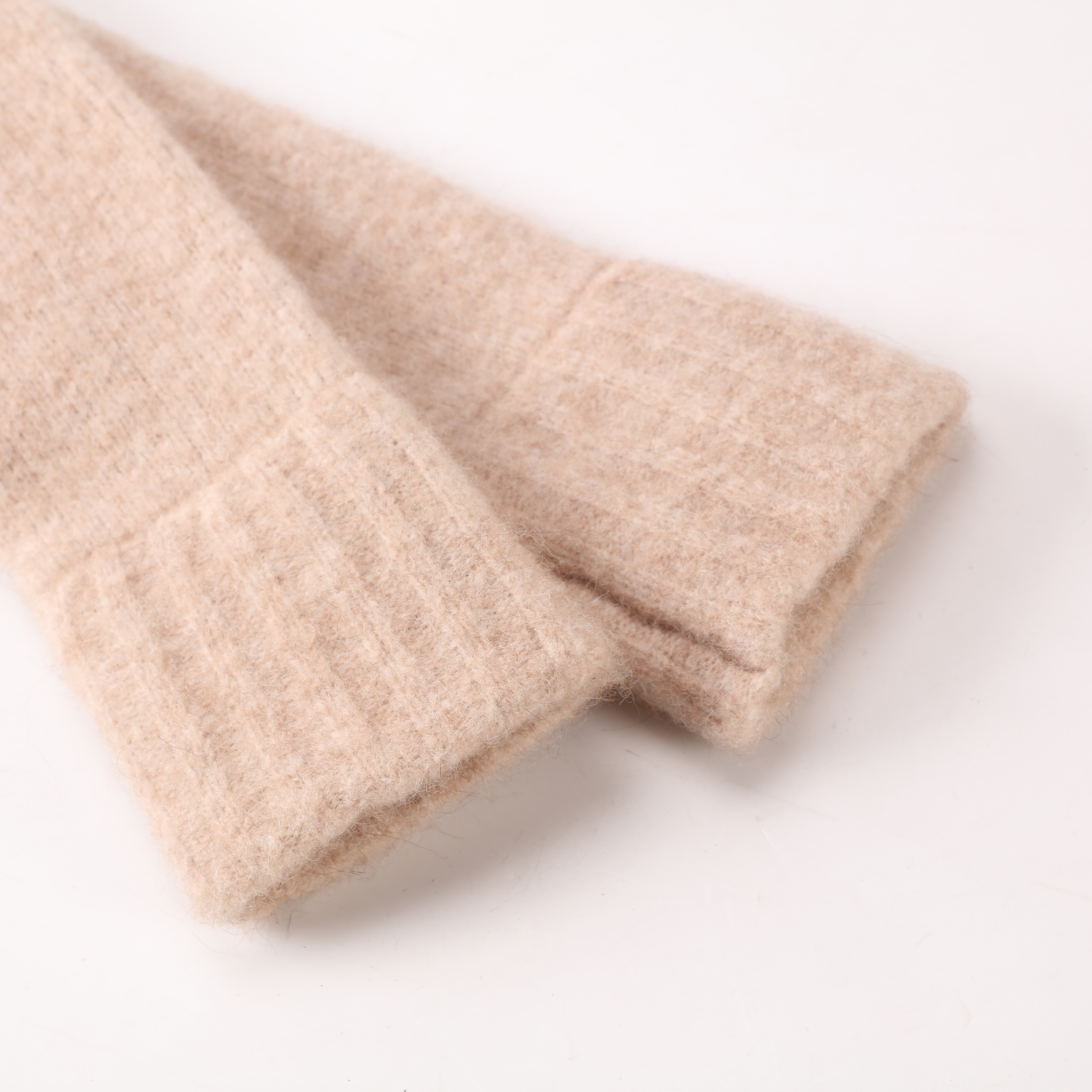 OEM Custom Beige Langarm Wolle Damen Häkeltop Strickpullover Strickjacke mit Tasche