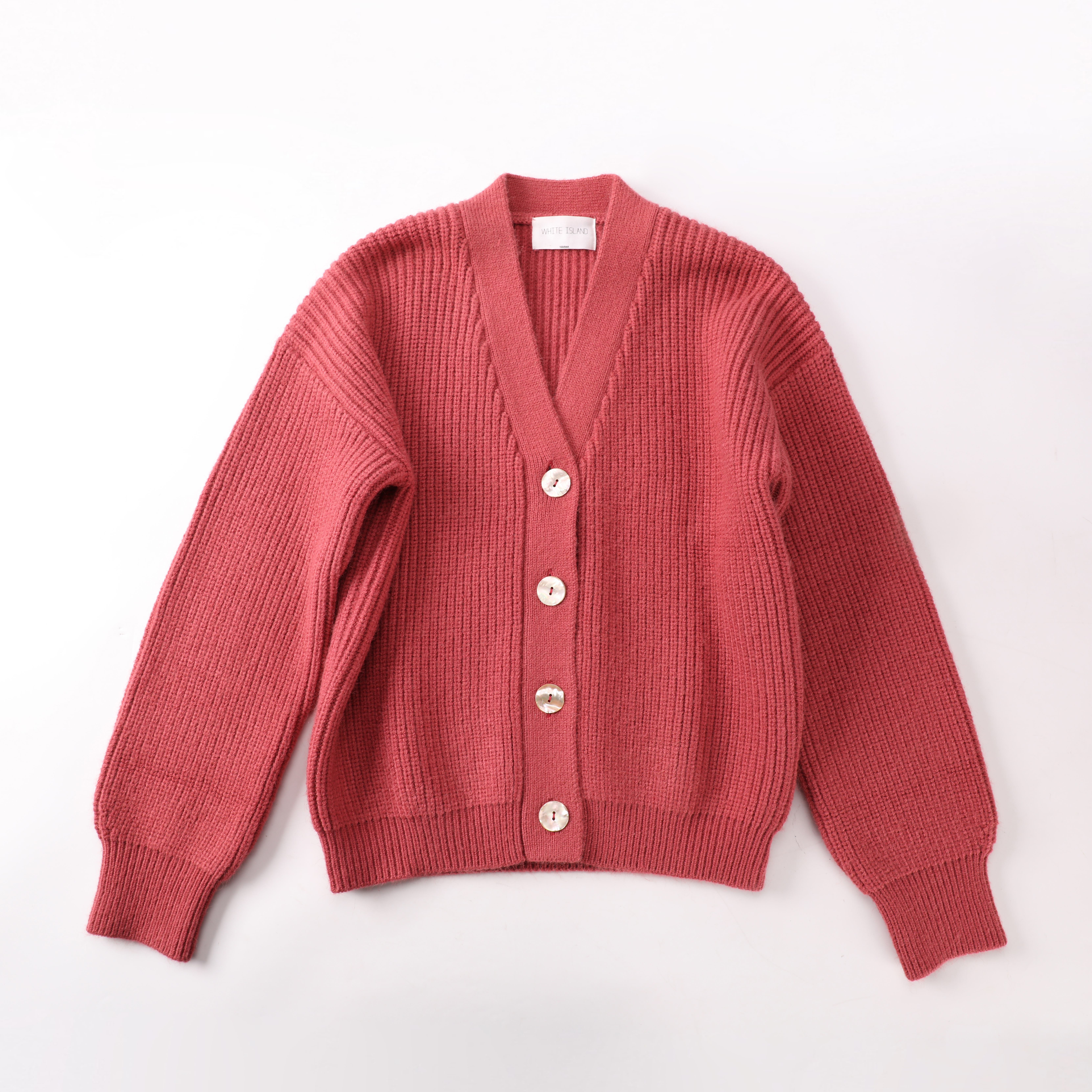 Hochwertige Winter OEM Custom Red Langarm V-Ausschnitt Damen Top Strickpullover Strickjacke für Damen