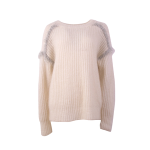 OEM Custom Damen Herbst Winter Strickwege weiche Langschläfe Beige Strickpullover Pullover Pullover