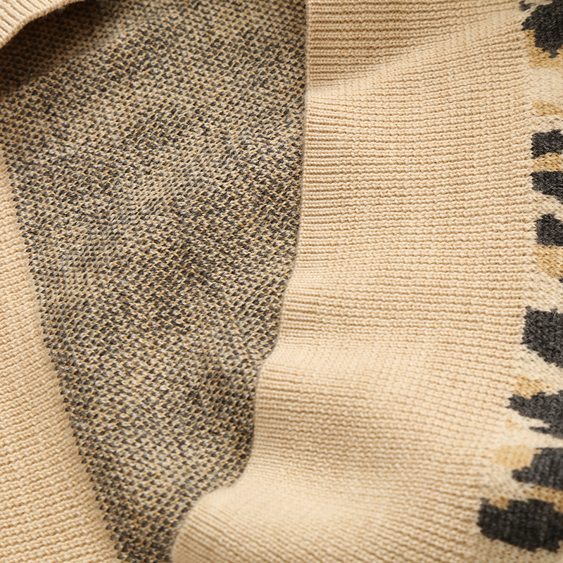 OEM Custom Factory Strickwaren Damen Damen gestrickte Jacquard-Pullover mit Leopardenmuster 