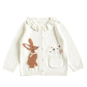 Soem-kundenspezifischer langärmliger Winter-Kaninchenstrick-Cardigan-Pullover-Mantel des Mädchens mit Knöpfen für Kindermädchen