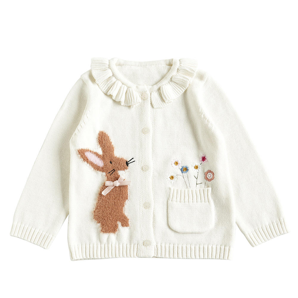 Soem-kundenspezifischer langärmliger Winter-Kaninchenstrick-Cardigan-Pullover-Mantel des Mädchens mit Knöpfen für Kindermädchen
