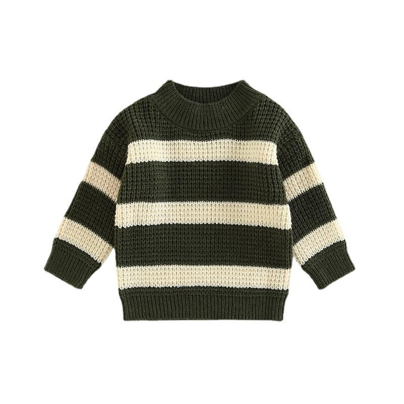 OEM Factory Custom Herbst Winter Rundhalsausschnitt gestreifter gestrickter Baby-Kind-Jungen-Pullover