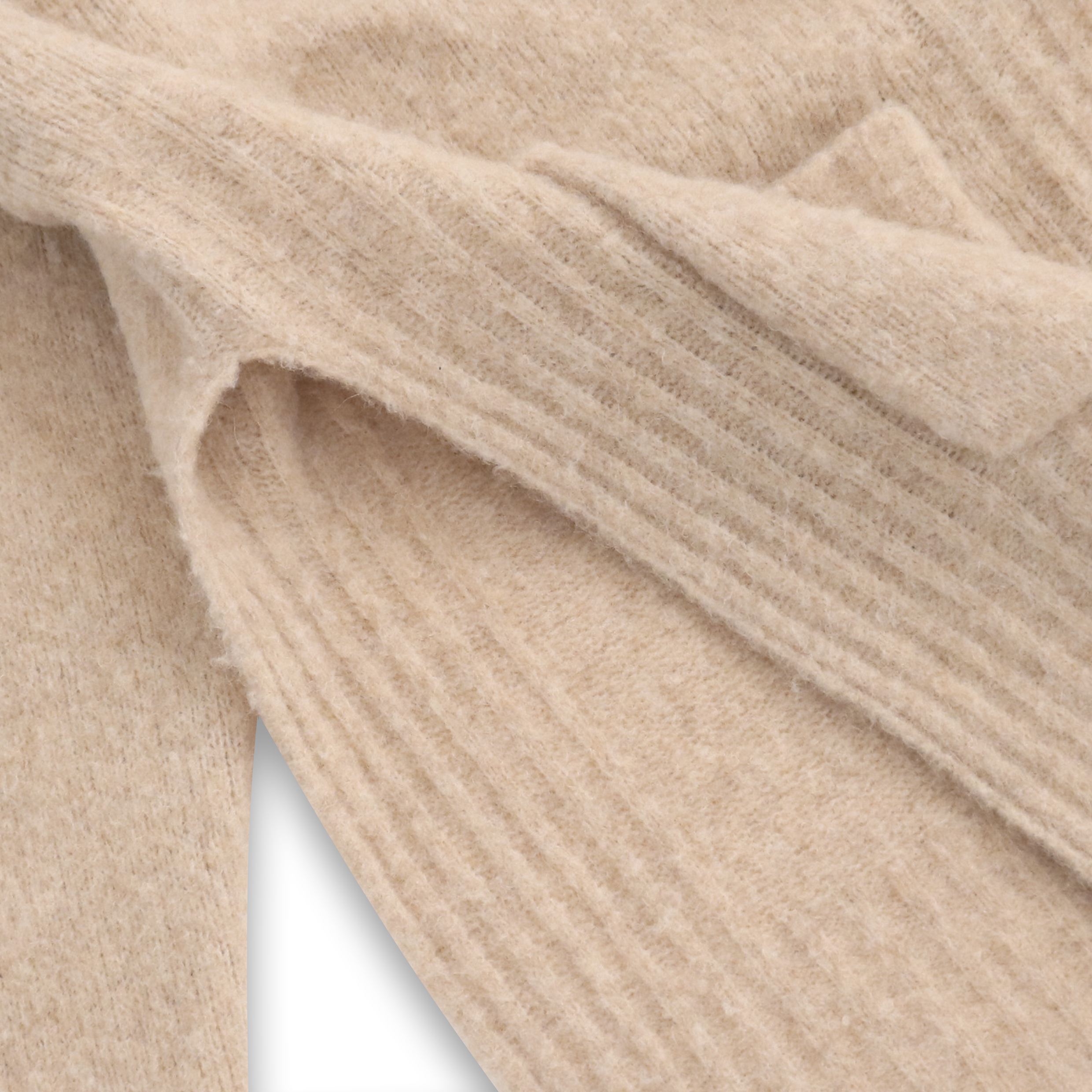 Herbst Winter Custom Beige Langarm V-Ausschnitt Damen Pullover Strickpullover mit Tasche