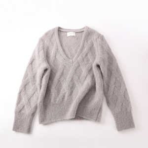 Herbst Winter OEM Factory Fashion New Custom Langarm Wolle V-Ausschnitt Grau Damen Pullover Strickpullover