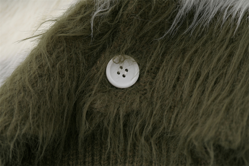 Benutzerdefinierte Herren Mohair Fuzzy Strickwaren Langarm Strick Herbst Winter Gestreifter Mohair Cardigan Pullover