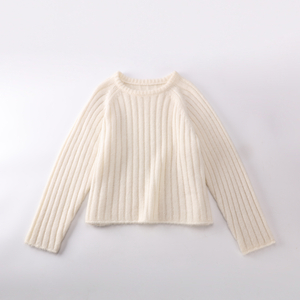 Herbst Winter OEM Factory Custom Beige Langarm O-Ausschnitt Damen Pullover Strickpullover