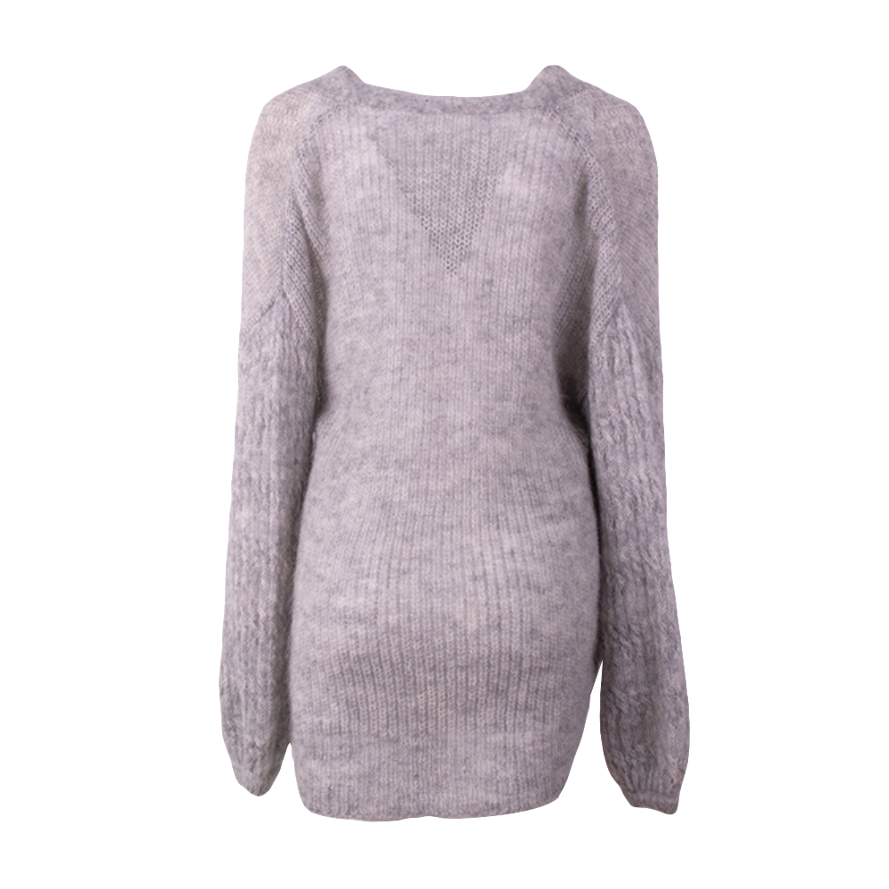 OEM-Fertigung kundenspezifische Herbst-Winter-Strickwaren mit V-Ausschnitt gestrickter langer Damen-Pullover-Mantel-Cardigan